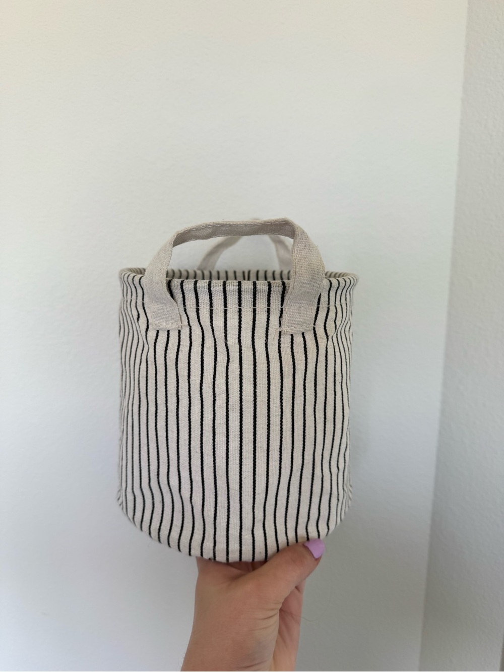 Striped Canvas Mini Tote Bag in Black and Cream